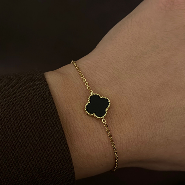 Van Cleef Model Oniks Taşlı 14K Kaplama Yonca Bileklik