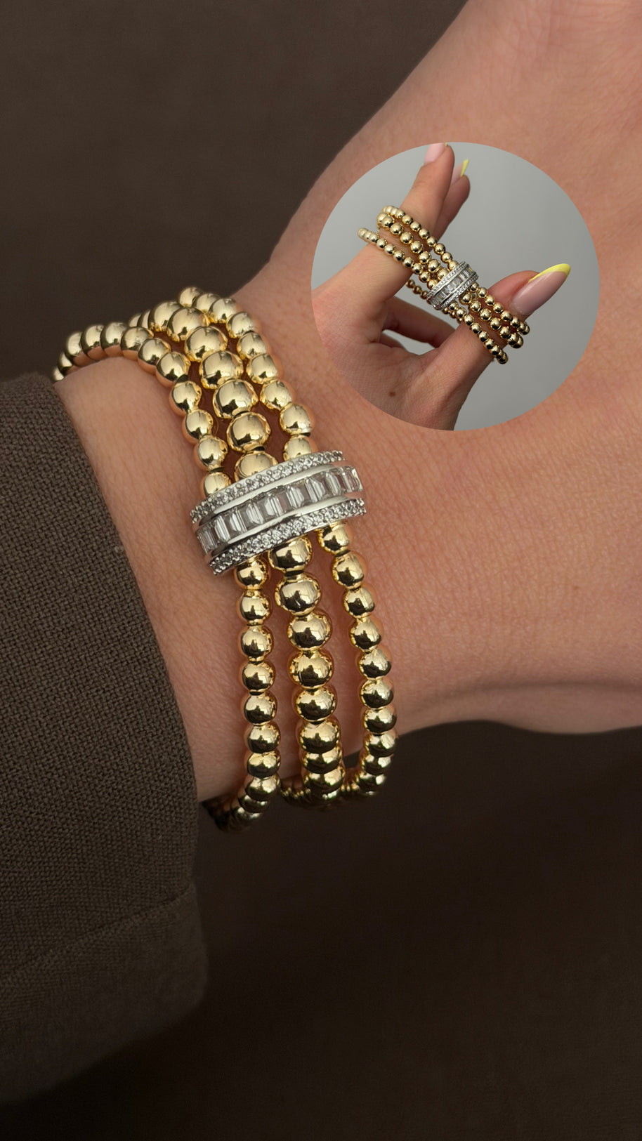 Marka Model Işıltılı Çoklu Gold Top Bileklik