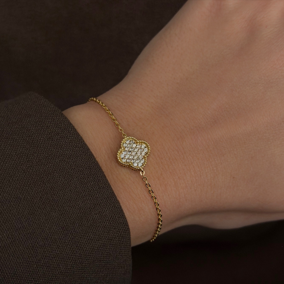 Van Cleef Model Oniks Taşlı 14K Kaplama Yonca Bileklik