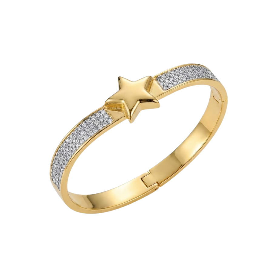 14K Altın Kaplama Işıltılı Yıldız Figürlü Modern Kelepçe Bileklik