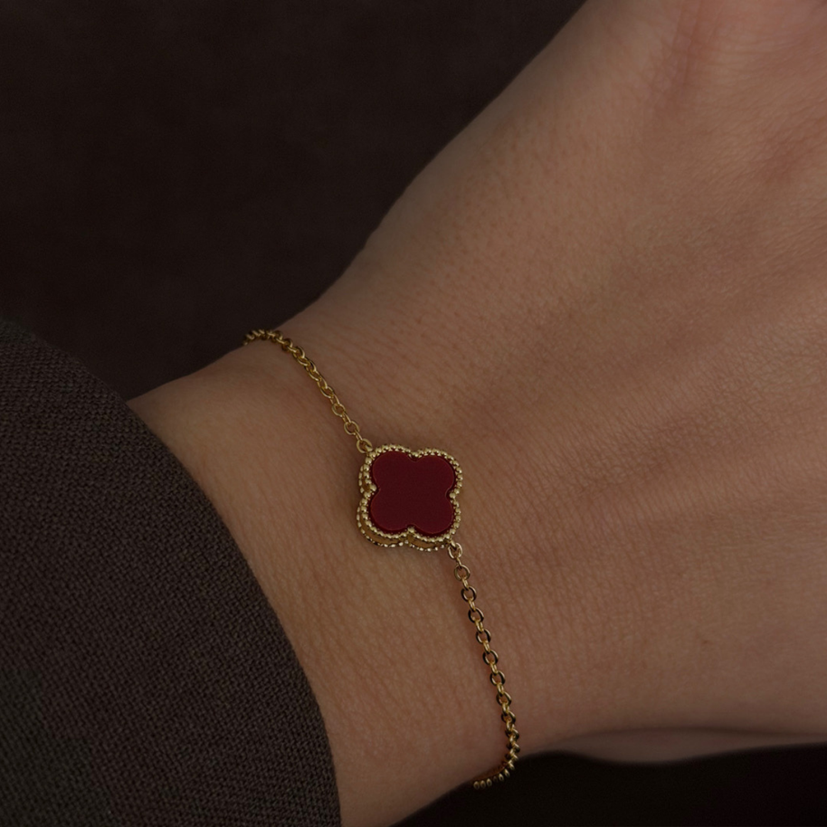 Van Cleef Model Oniks Taşlı 14K Kaplama Yonca Bileklik