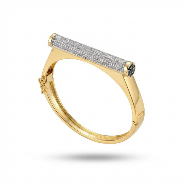 14K Altın Kaplama Mikro Pave Taşlı Geometrik Bar Tasarım Lüks Kelepçe Bileklik
