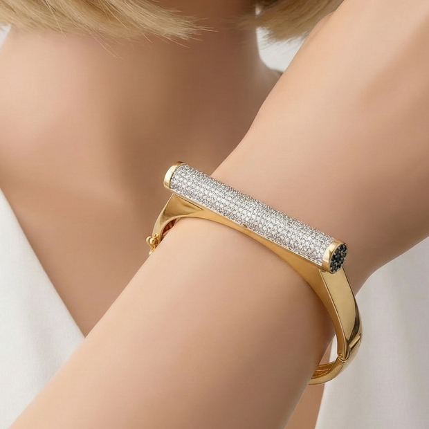 14K Altın Kaplama Mikro Pave Taşlı Geometrik Bar Tasarım Lüks Kelepçe Bileklik