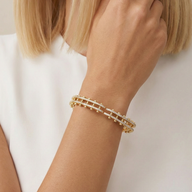 14K Altın Kaplama Marka Tasarım Işıltılı Kelepçe Bileklik