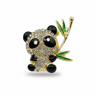 Kristal Zirkon Taşlı Panda ve Bambu Broş - Sevimli Hayvan Figürlü Broş