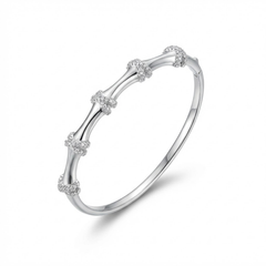 Gümüş Renk Zirkon Taşlı Bambu Boğum Model Kelepçe Bileklik