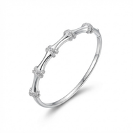 Gümüş Renk Zirkon Taşlı Bambu Boğum Model Kelepçe Bileklik