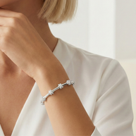 Gümüş Renk Zirkon Taşlı Bambu Boğum Model Kelepçe Bileklik