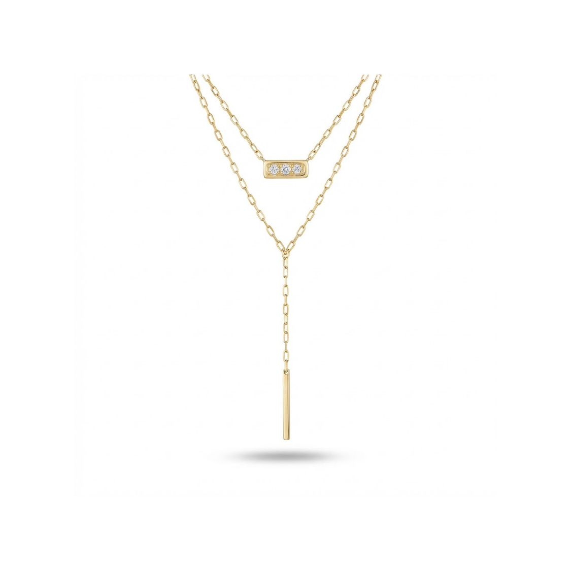Geometrik Kesim Zirkon Taşlı Sallantılı Y Kolye - Modern Işıltı Gold