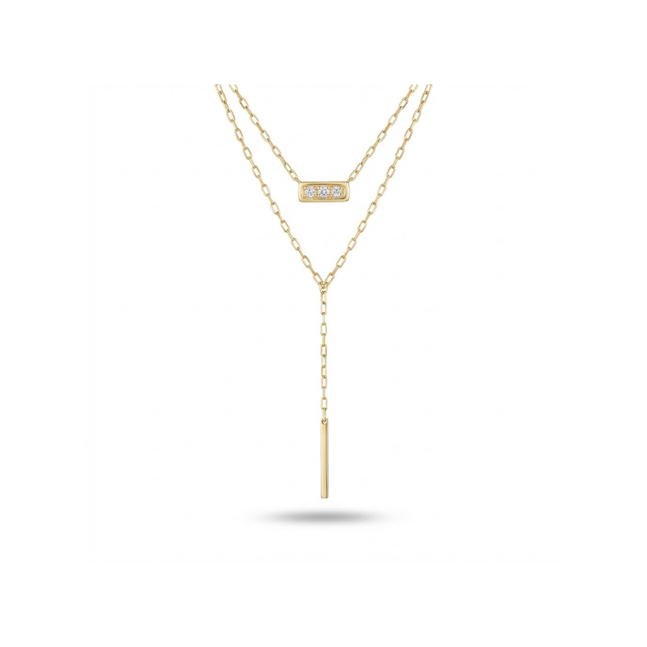 Geometrik Kesim Zirkon Taşlı Sallantılı Y Kolye - Modern Işıltı Gold
