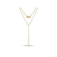 Geometrik Kesim Zirkon Taşlı Sallantılı Y Kolye - Modern Işıltı Gold