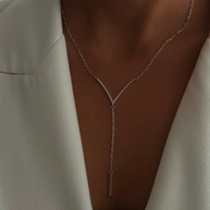 Minimalist Zirkon Taşlı Y Kolye İnce Zincirli Sallantılı