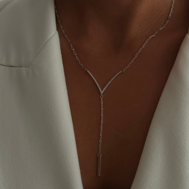 Minimalist Zirkon Taşlı Y Kolye İnce Zincirli Sallantılı