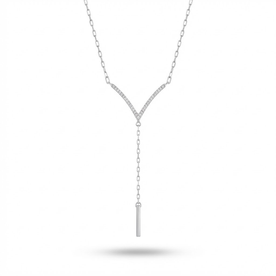 Minimalist Zirkon Taşlı Y Kolye İnce Zincirli Sallantılı