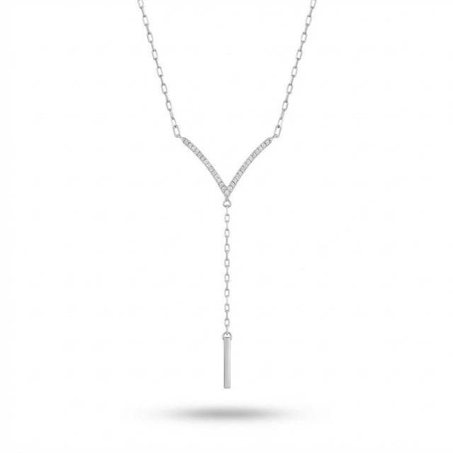 Minimalist Zirkon Taşlı Y Kolye İnce Zincirli Sallantılı