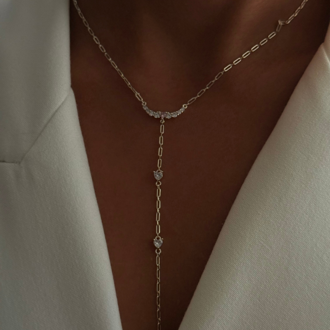Işıltılı Zirkon Taş Detaylı Sallantılı Minimalist Zincir Kolye Gold