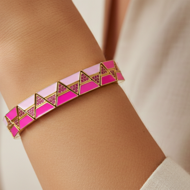 Geometrik Desenli Bileklik - Pembe Gold