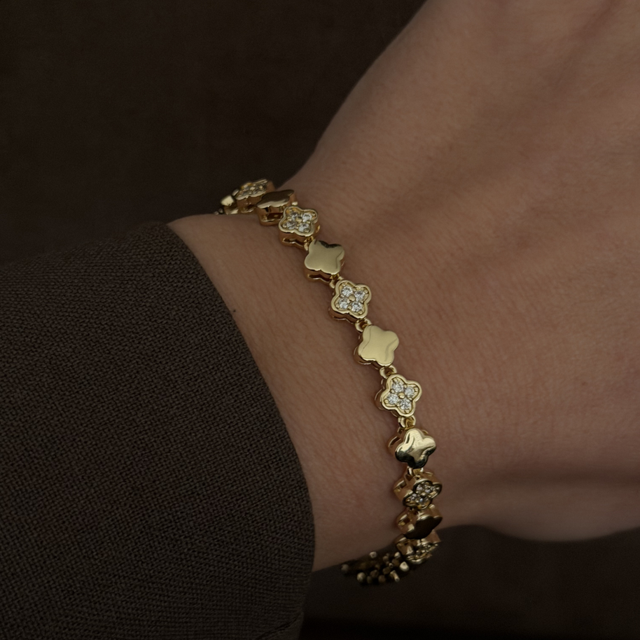 Zirkon Taşlı Yonca Model 14K Kadın Bileklik