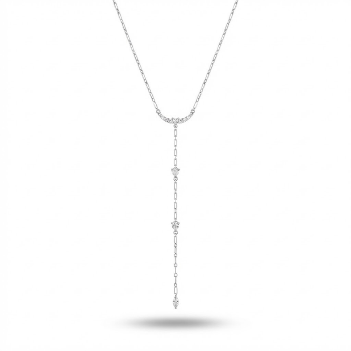 Işıltılı Zirkon Taş Detaylı Sallantılı Minimalist Zincir Kolye Silver