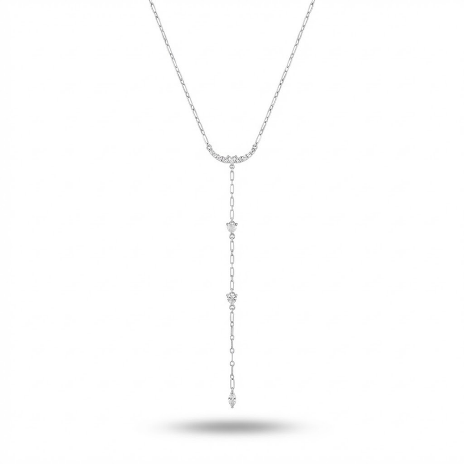 Işıltılı Zirkon Taş Detaylı Sallantılı Minimalist Zincir Kolye Silver
