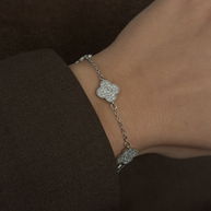 Van Cleef Model Oniks Taşlı 14K Kaplama Çoklu Silver Taşlı Yonca Bileklik