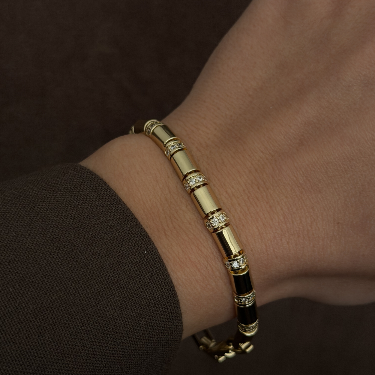 Silindir Model Zirkon Taşlı Modern 14K Bileklik
