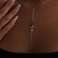 Renkli Baget Taşlı Spectrum Lariat Tasarım Silver Y Kolye