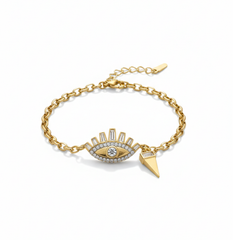 Zirkon Taşlı Markiz Göz Figürlü 14K Altın Kaplama Minimal Bileklik