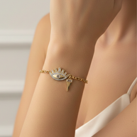 Zirkon Taşlı Markiz Göz Figürlü 14K Altın Kaplama Minimal Bileklik