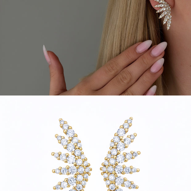 Amber Gümüş Renk Zirkon Taşlı Kanat Figürlü Gold Küpe