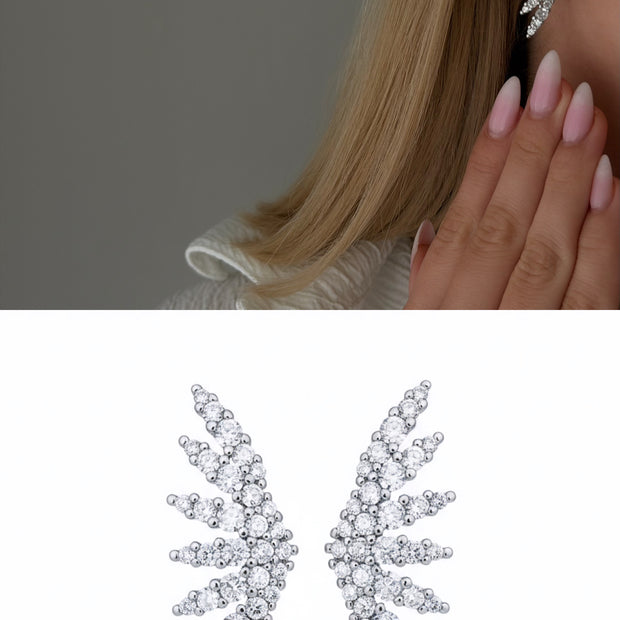 Amber Gümüş Renk Zirkon Taşlı Kanat Figürlü Silver Küpe