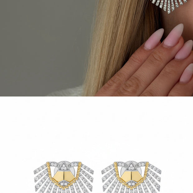 Ancestral Gold ve Gümüş Renk Işıltılı Güneş Tasarım Küpe