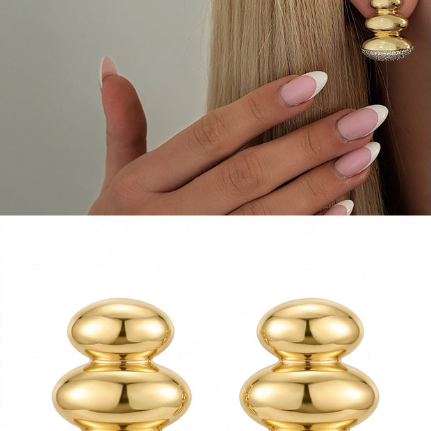 Marka Model Üç Katlı Modern Tasarım Gold Işıltılı Küpe