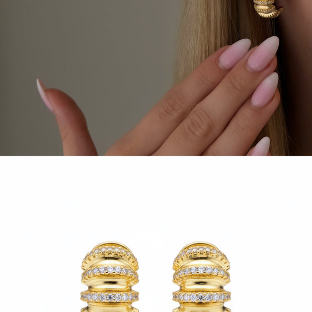 Marka Model Bombeli Çoklu Sıra Zirkon Taşlı Gold Halka Küpe