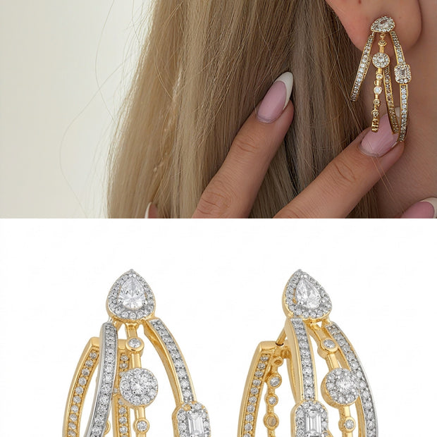 Marka Model Sıralı Zirkon Taşlı Lüks Halka Gold Küpe