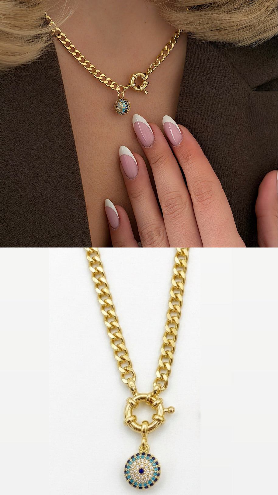 Halka Kilitli Nazar Boncuklu Figürlü Gurmet Zincir Kolye