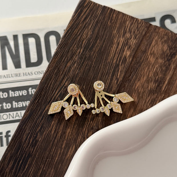 Zirkon Taşlı Yelpaze Model Gold Ear Jacket Küpe