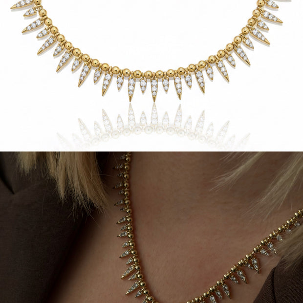 Işıltılı Zirkon Taşlı Üçgen Detaylı Altın Kaplama Choker Gerdanlık