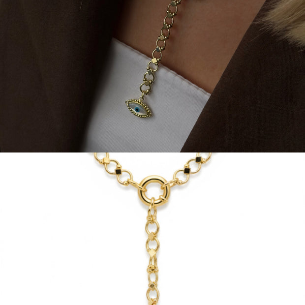 Nazar Boncuğu Detaylı Halka Kilitli Y Model Sallantılı Zincir Kolye