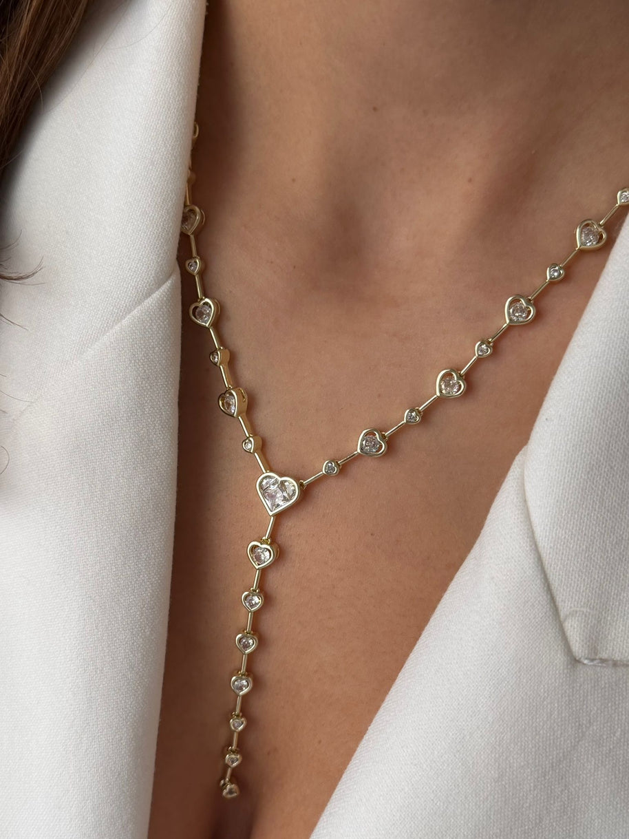 Baget Taşlı Gold Y Kolye - Işıltılı Lariat Kolye Modeli