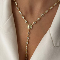 Baget Taşlı Gold Y Kolye - Işıltılı Lariat Kolye Modeli