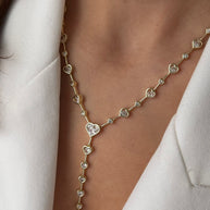 Baget Taşlı Gold Y Kolye - Işıltılı Lariat Kolye Modeli