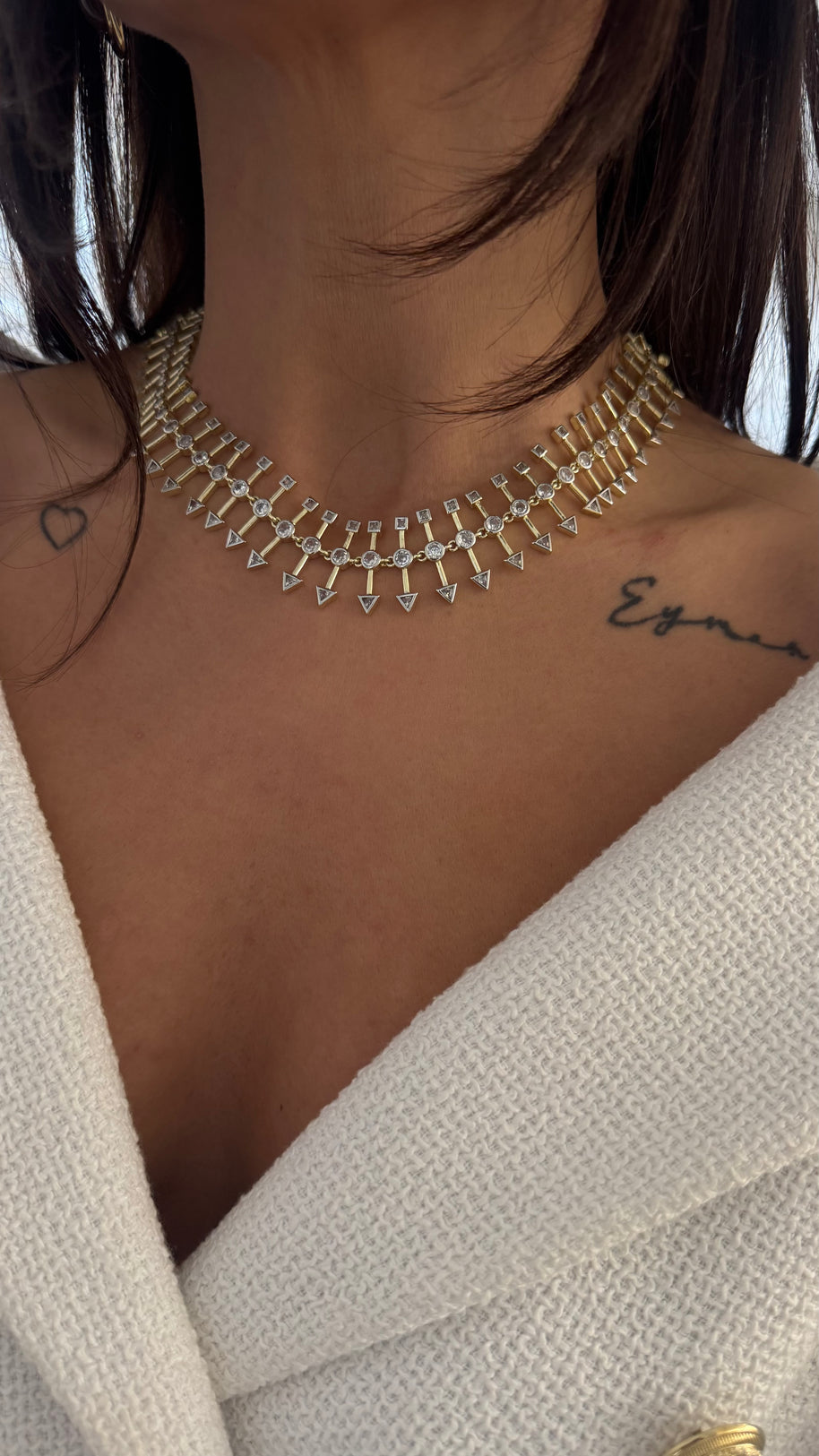 Marka Model Geometrik Işıltılı Gold Choker Kolye