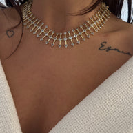 Marka Model Geometrik Işıltılı Gold Choker Kolye