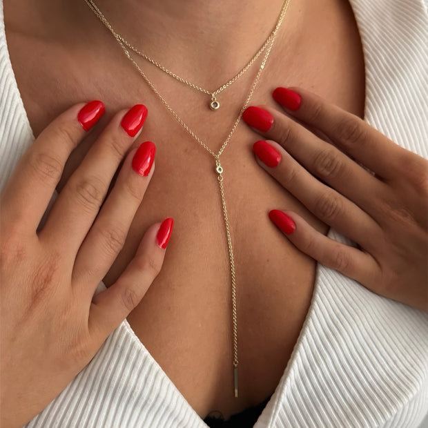 14K Altın Kaplama Katmanlı Lariat Y Kolye - Minimalist Çift Zincirli Kolye