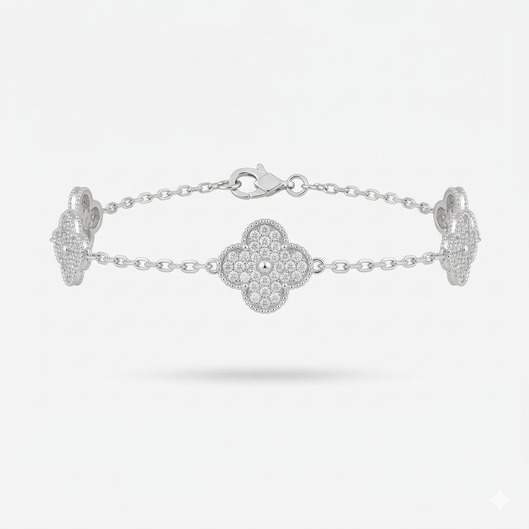 Van Cleef Model Oniks Taşlı 14K Kaplama Çoklu Silver Taşlı Yonca Bileklik