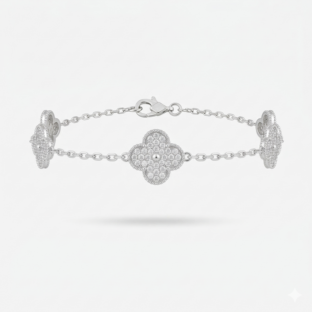 Van Cleef Model Oniks Taşlı 14K Kaplama Çoklu Silver Taşlı Yonca Bileklik