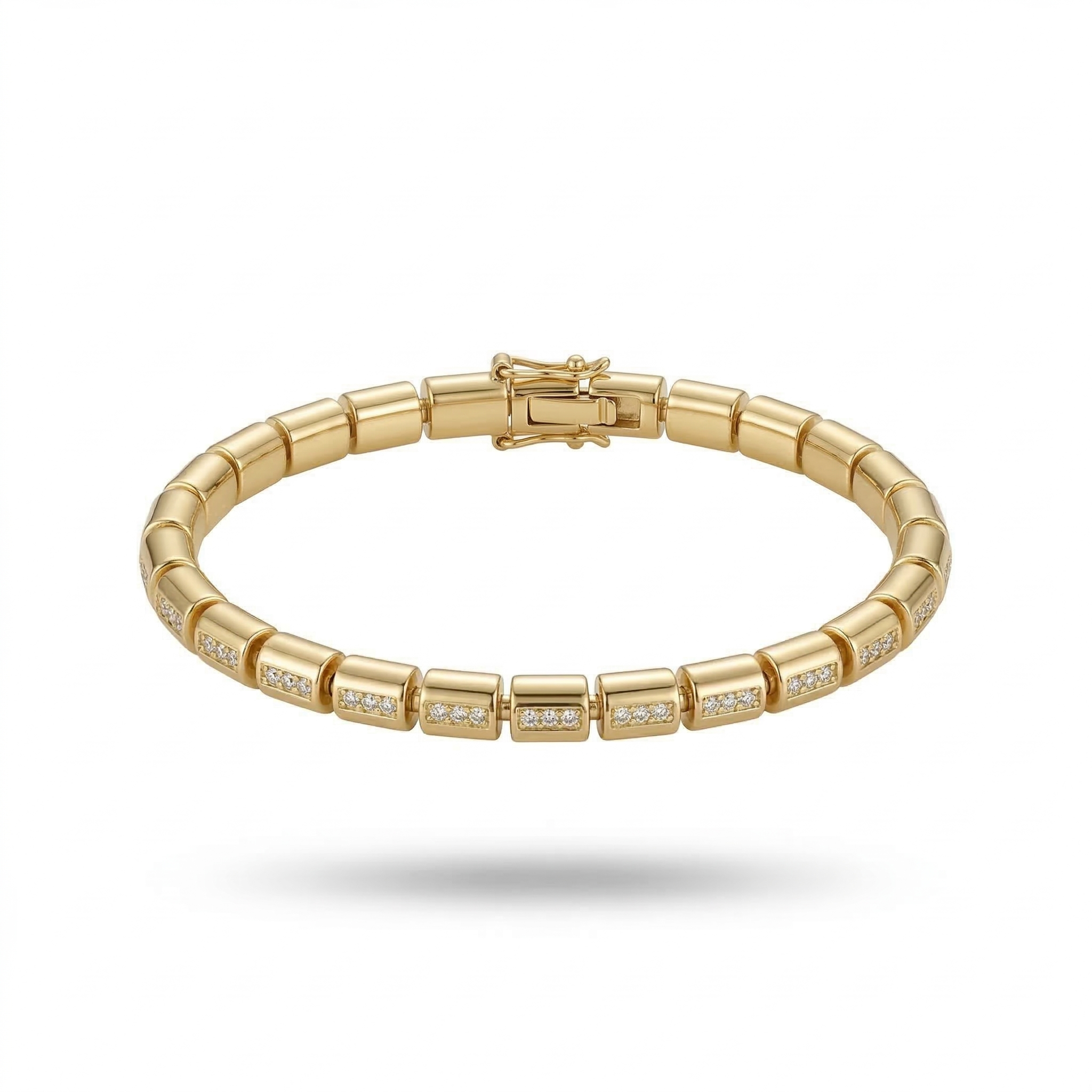 İtalyan Model Parlak Taşlı Boru Tasarım Gold Bileklik