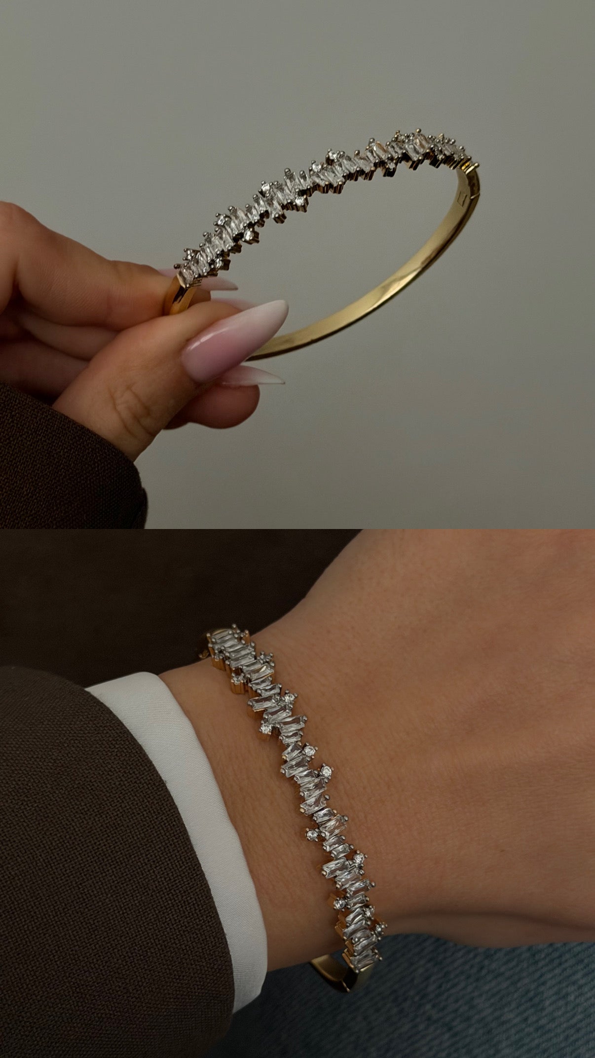 İtalyan Tasarım Gold Dikey Baget Taşlı Kelepçe Bileklik
