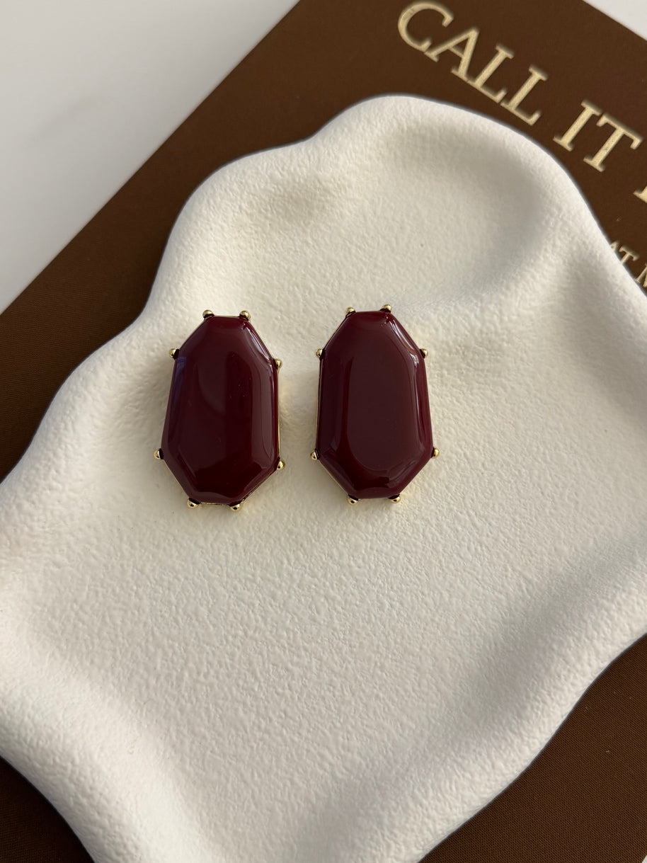 Kahve Altın Rengi Detaylı Geometrik Taş Küpe